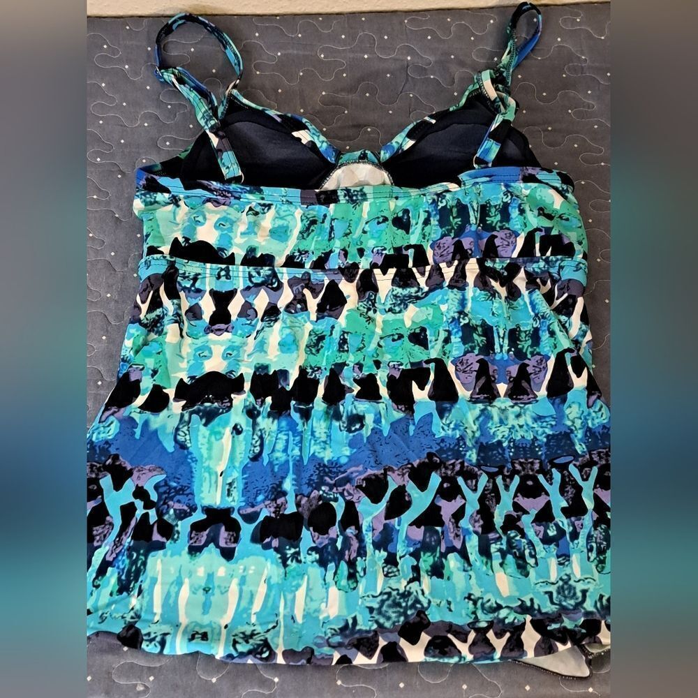 Blue & Teal Patterned Women's Swim Tankini Top - Picture 4 of 8